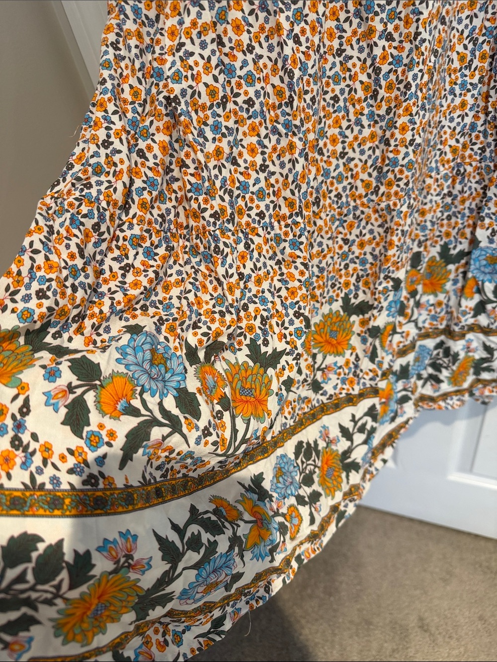 Boho Floral Tiered Maxi Skirt in Orange & Blue - Picture 3 of 3
